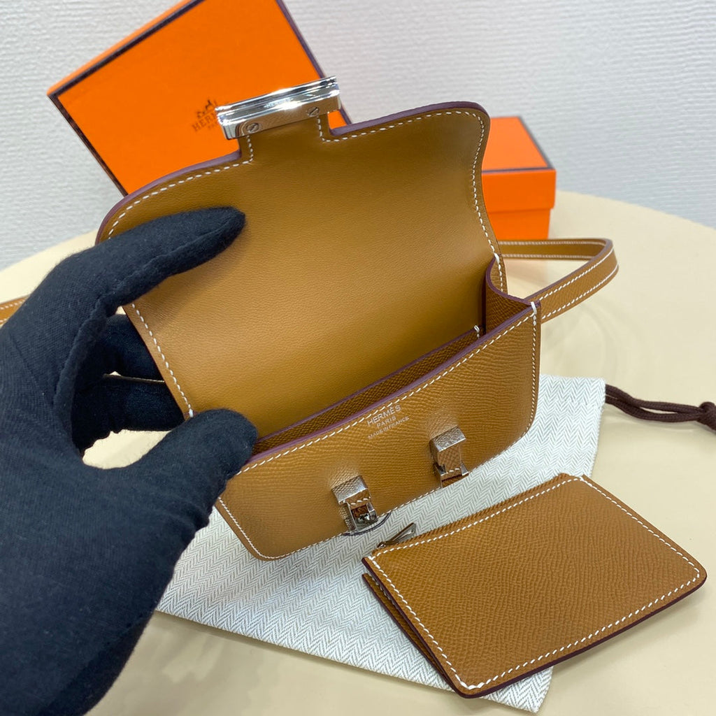 Hermes Constance Slim Wallet Tan Epsom Leather Silver H082085