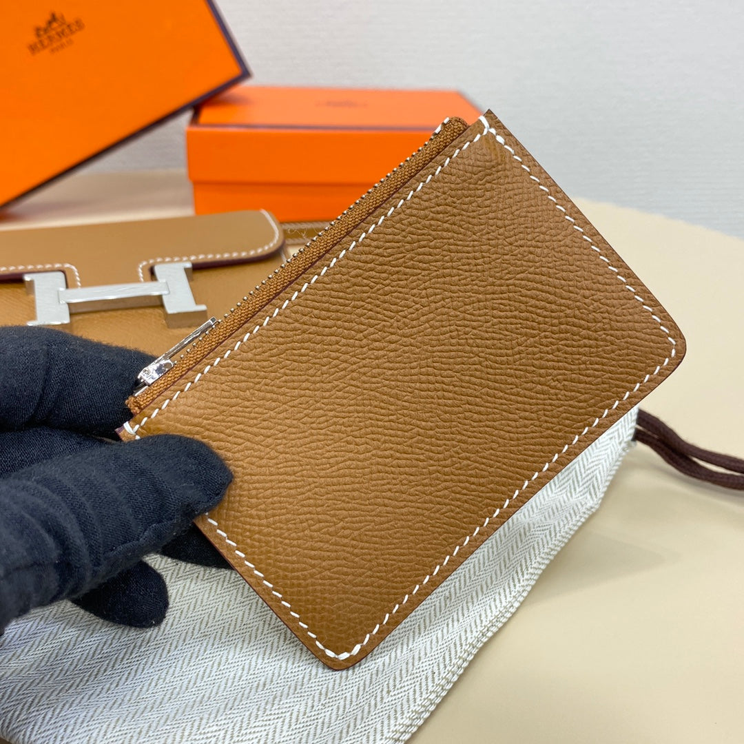 Hermes Constance Slim Wallet Tan Epsom Leather Silver H082085