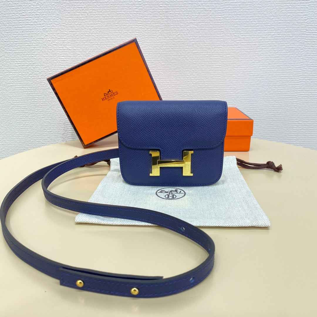 Hermes Constance Slim Wallet Navy Blue Epsom Leather Gold H082088