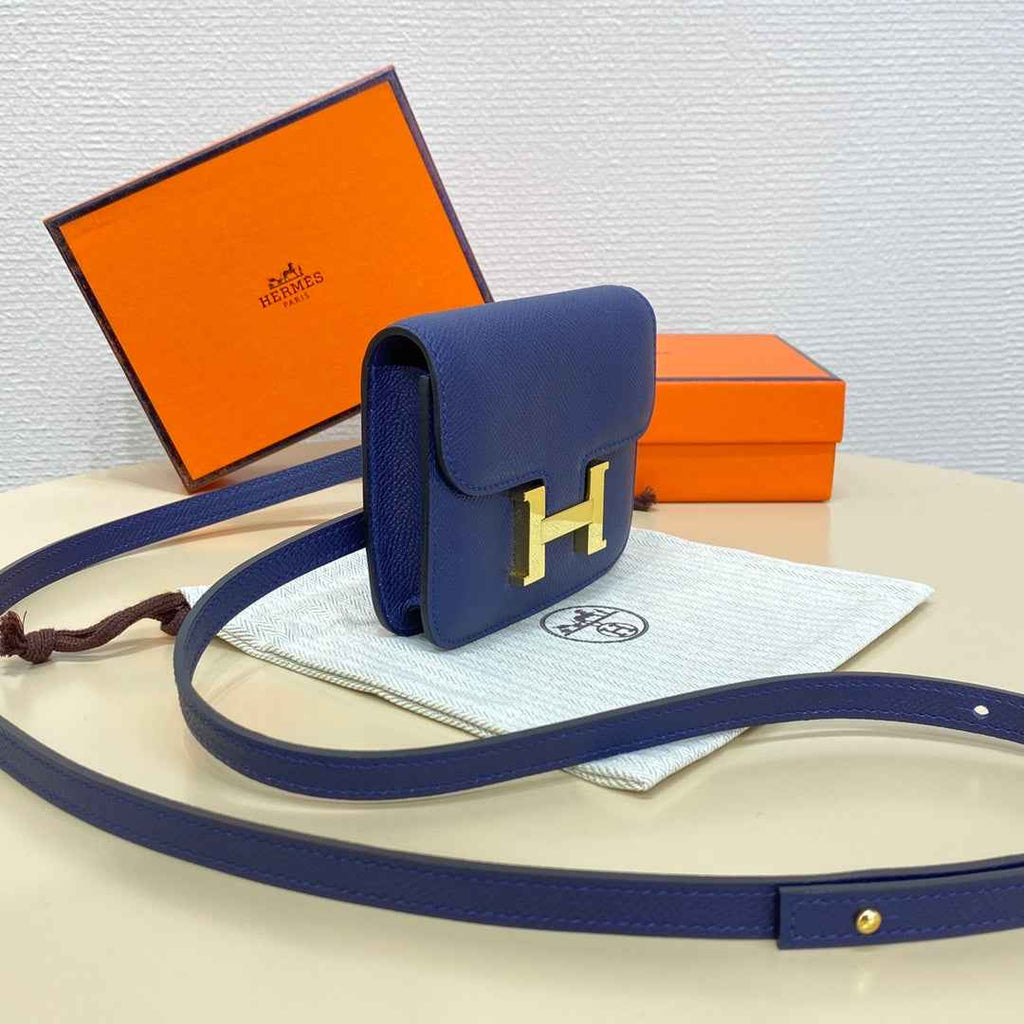 Hermes Constance Slim Wallet Navy Blue Epsom Leather Gold H082088