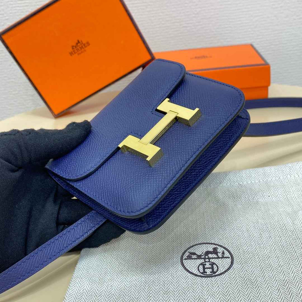 Hermes Constance Slim Wallet Navy Blue Epsom Leather Gold H082088