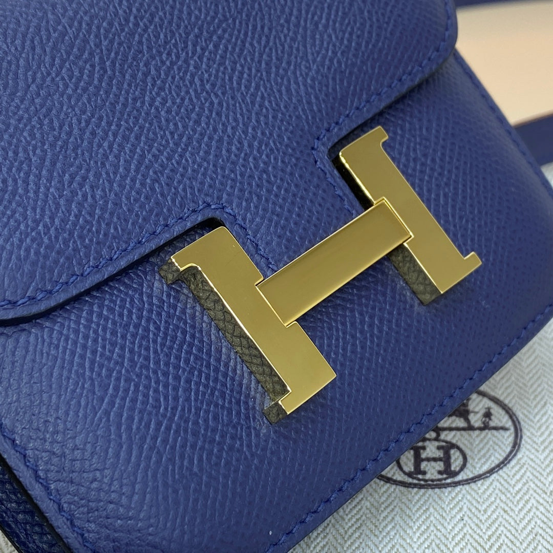 Hermes Constance Slim Wallet Navy Blue Epsom Leather Gold H082088