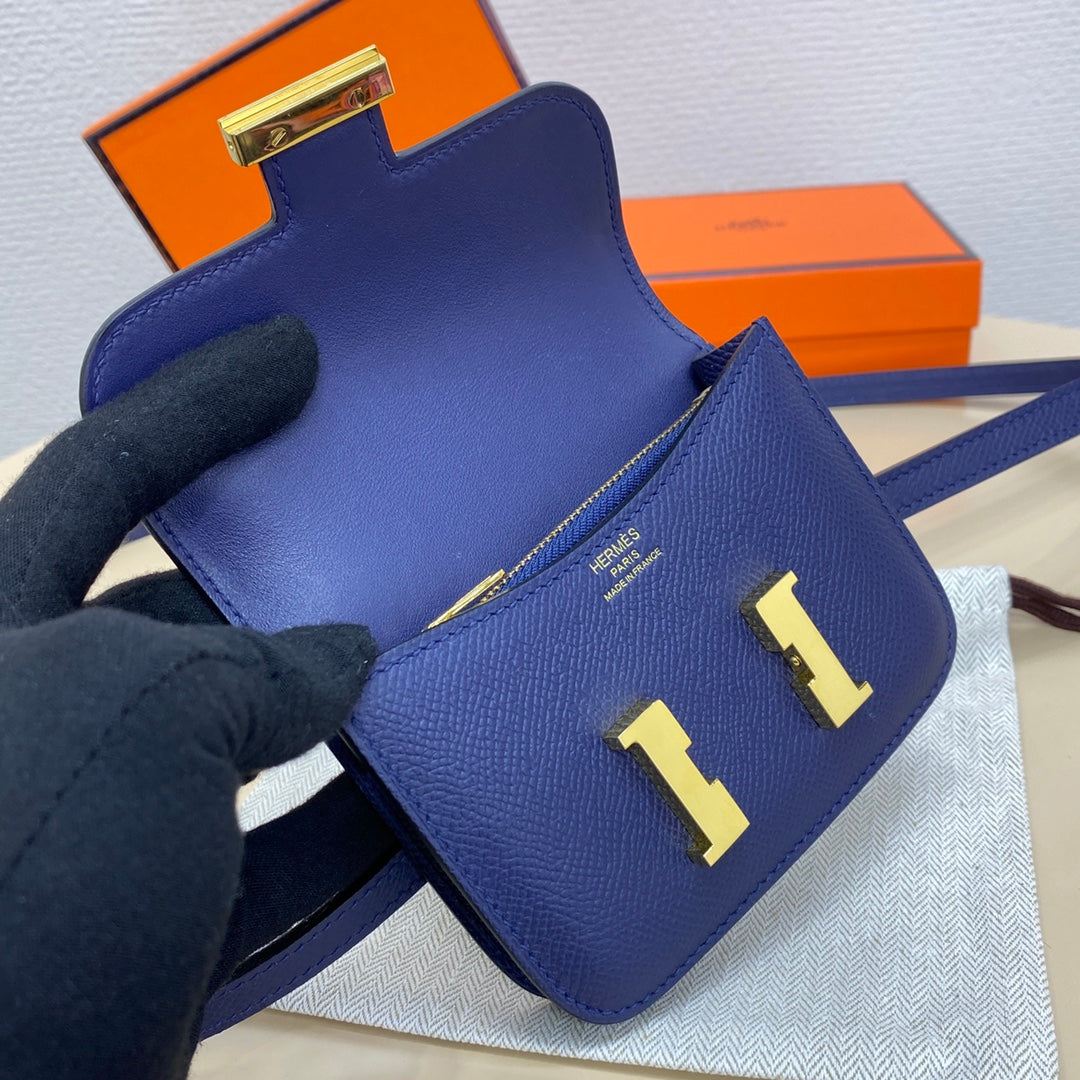 Hermes Constance Slim Wallet Navy Blue Epsom Leather Gold H082088