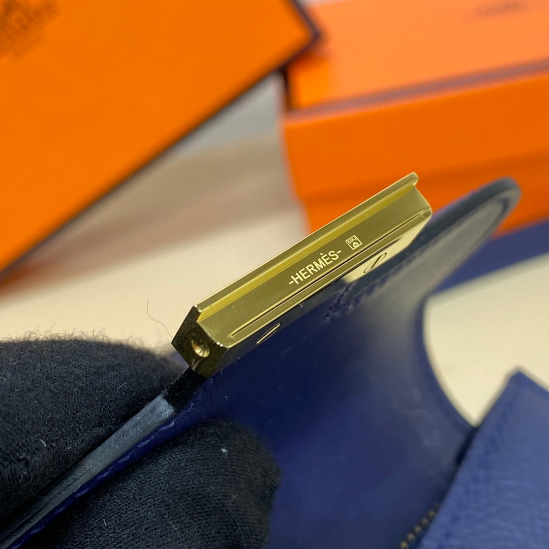 Hermes Constance Slim Wallet Navy Blue Epsom Leather Gold H082088
