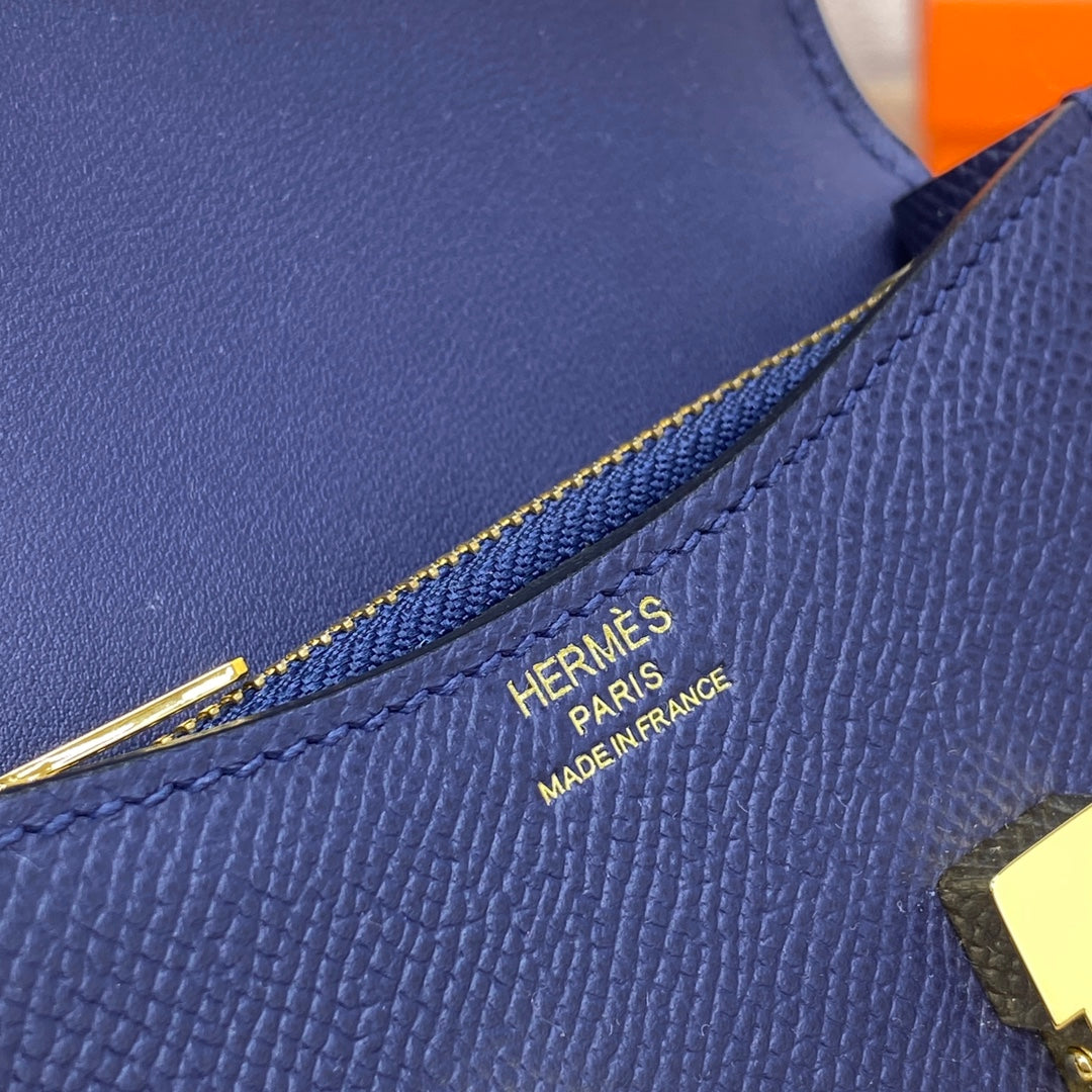 Hermes Constance Slim Wallet Navy Blue Epsom Leather Gold H082088