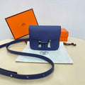 Hermes Constance Slim Wallet Navy Blue Epsom Leather Silver H082089