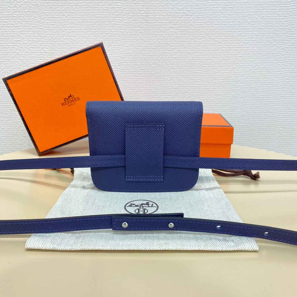 Hermes Constance Slim Wallet Navy Blue Epsom Leather Silver H082089
