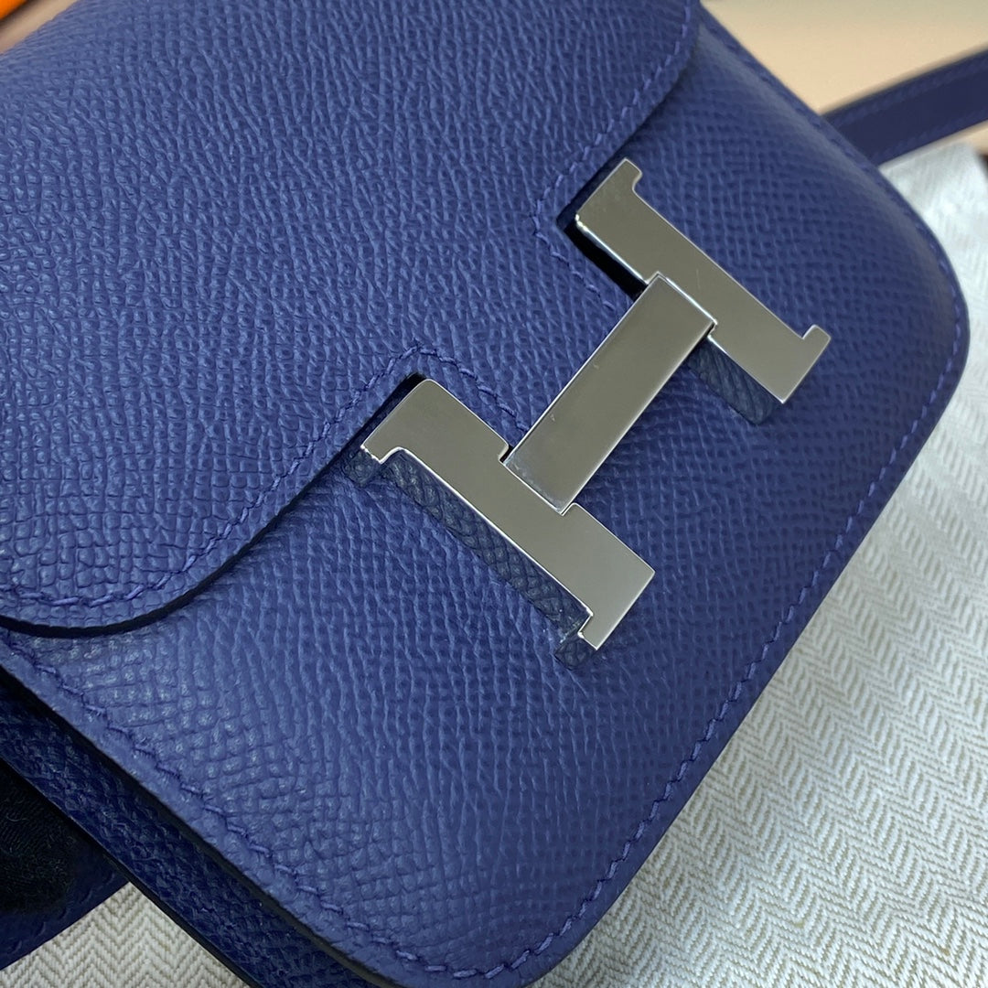 Hermes Constance Slim Wallet Navy Blue Epsom Leather Silver H082089