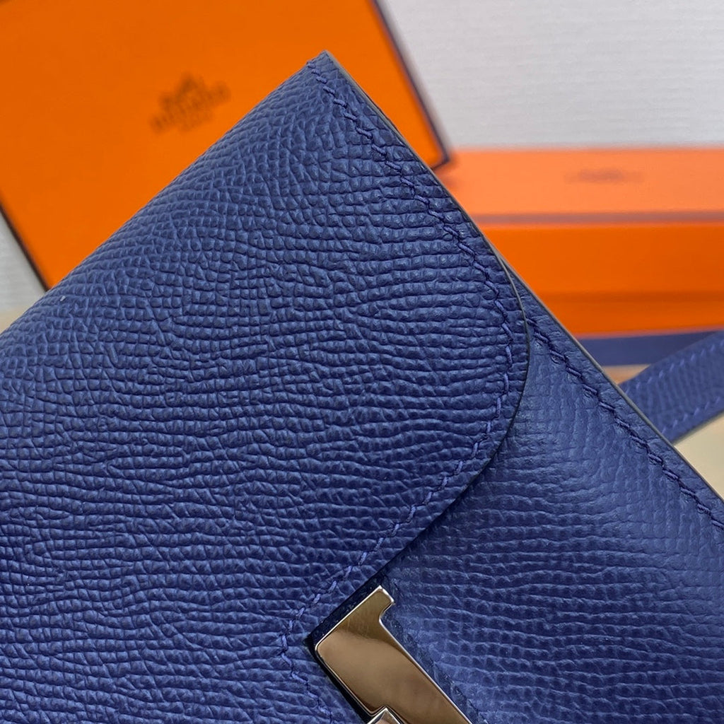 Hermes Constance Slim Wallet Navy Blue Epsom Leather Silver H082089