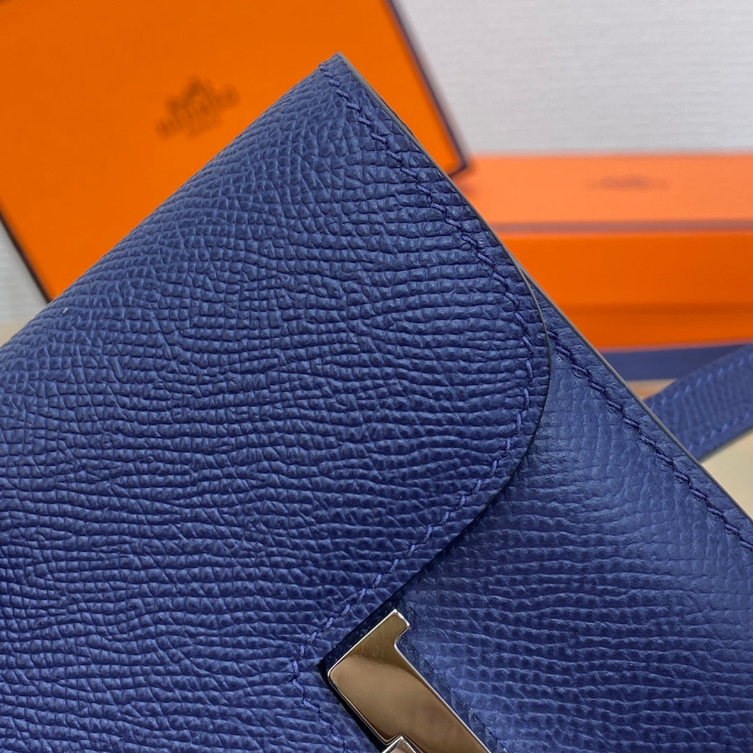 Hermes Constance Slim Wallet Navy Blue Epsom Leather Silver H082089