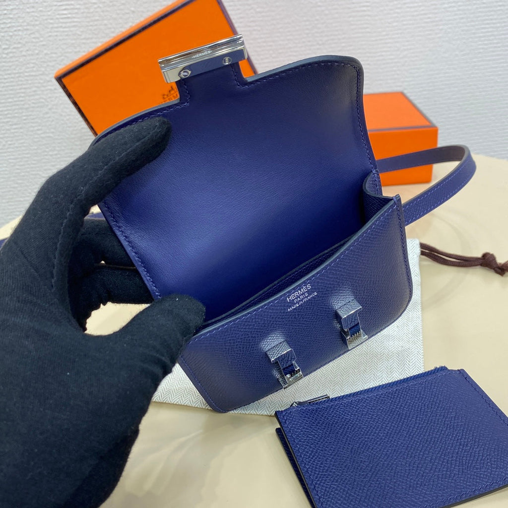 Hermes Constance Slim Wallet Navy Blue Epsom Leather Silver H082089