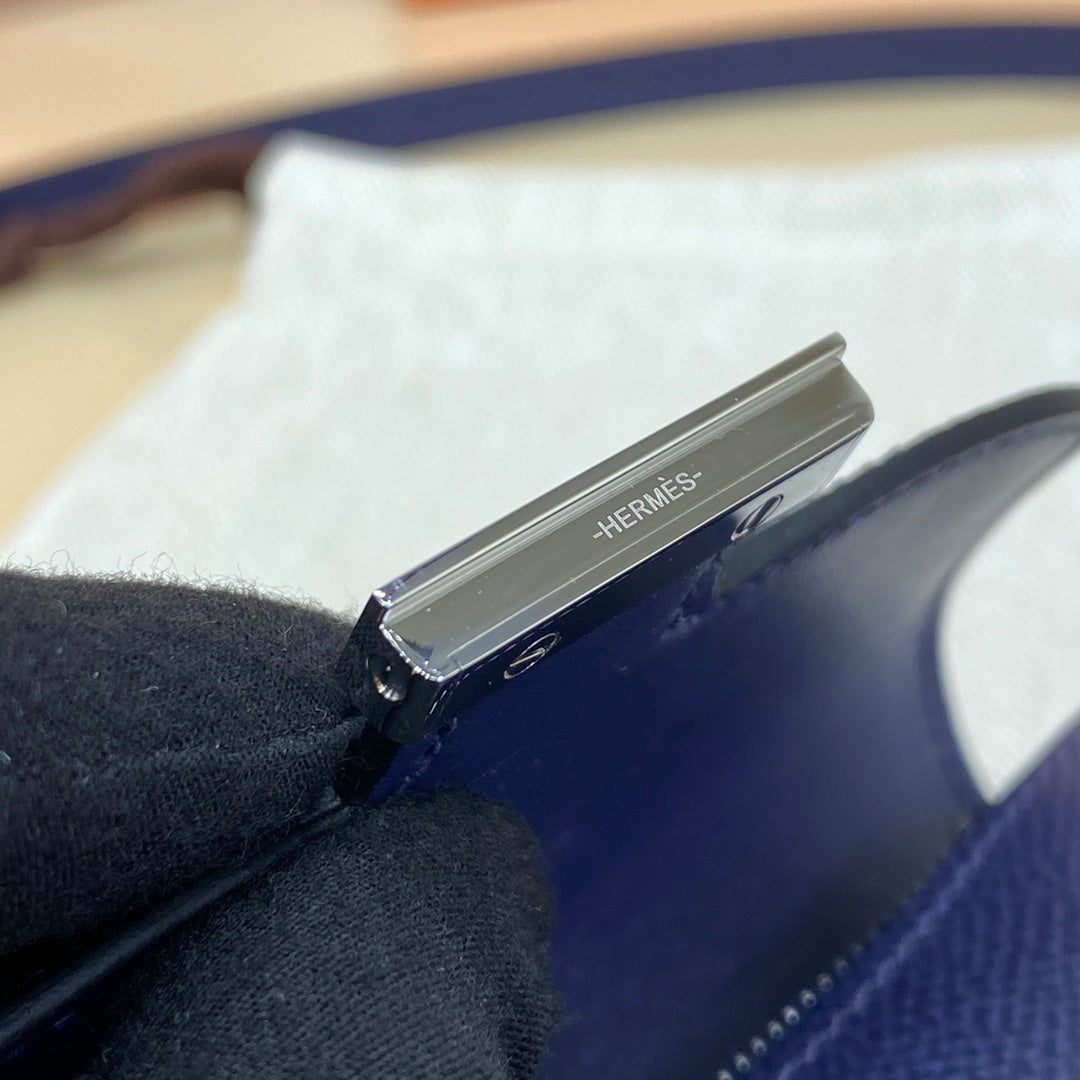Hermes Constance Slim Wallet Navy Blue Epsom Leather Silver H082089
