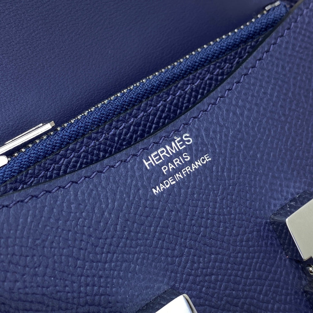 Hermes Constance Slim Wallet Navy Blue Epsom Leather Silver H082089