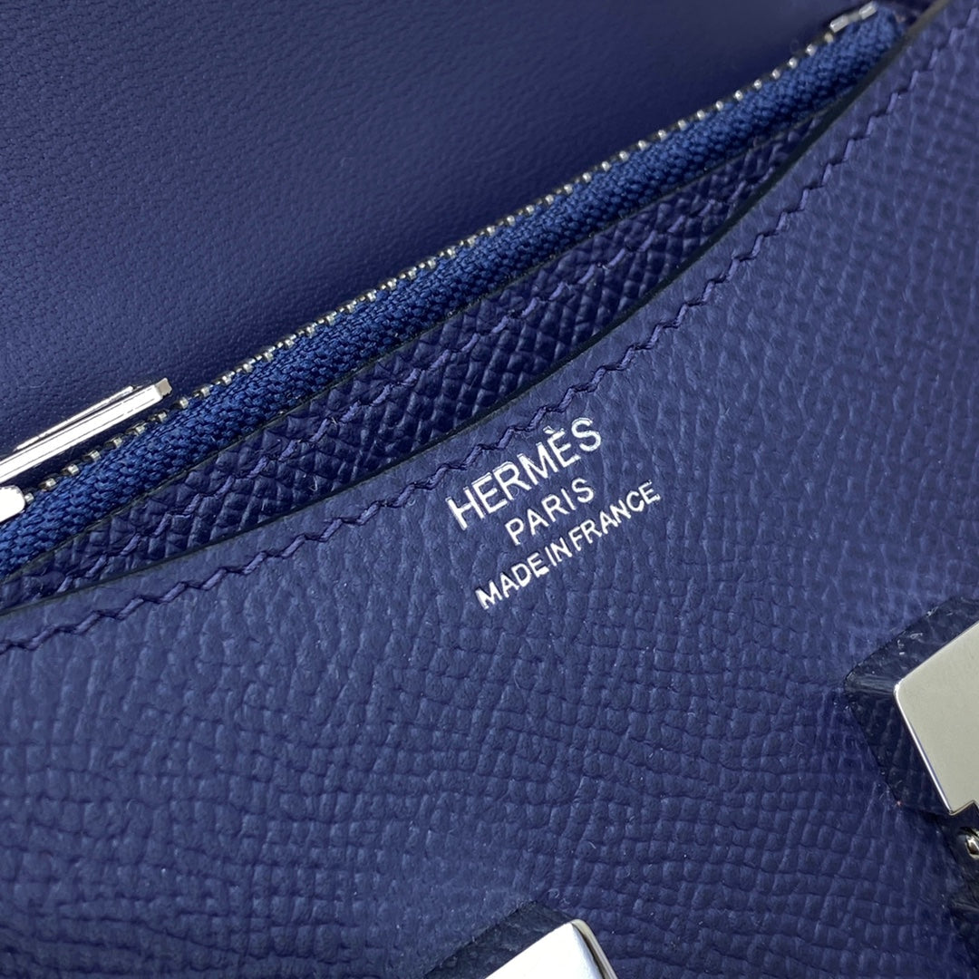 Hermes Constance Slim Wallet Navy Blue Epsom Leather Silver H082089