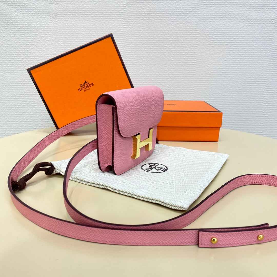 Hermes Constance Slim Wallet Pink Epsom Leather Gold H082090