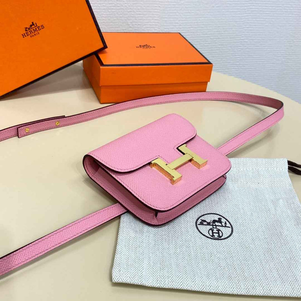 Hermes Constance Slim Wallet Pink Epsom Leather Gold H082090
