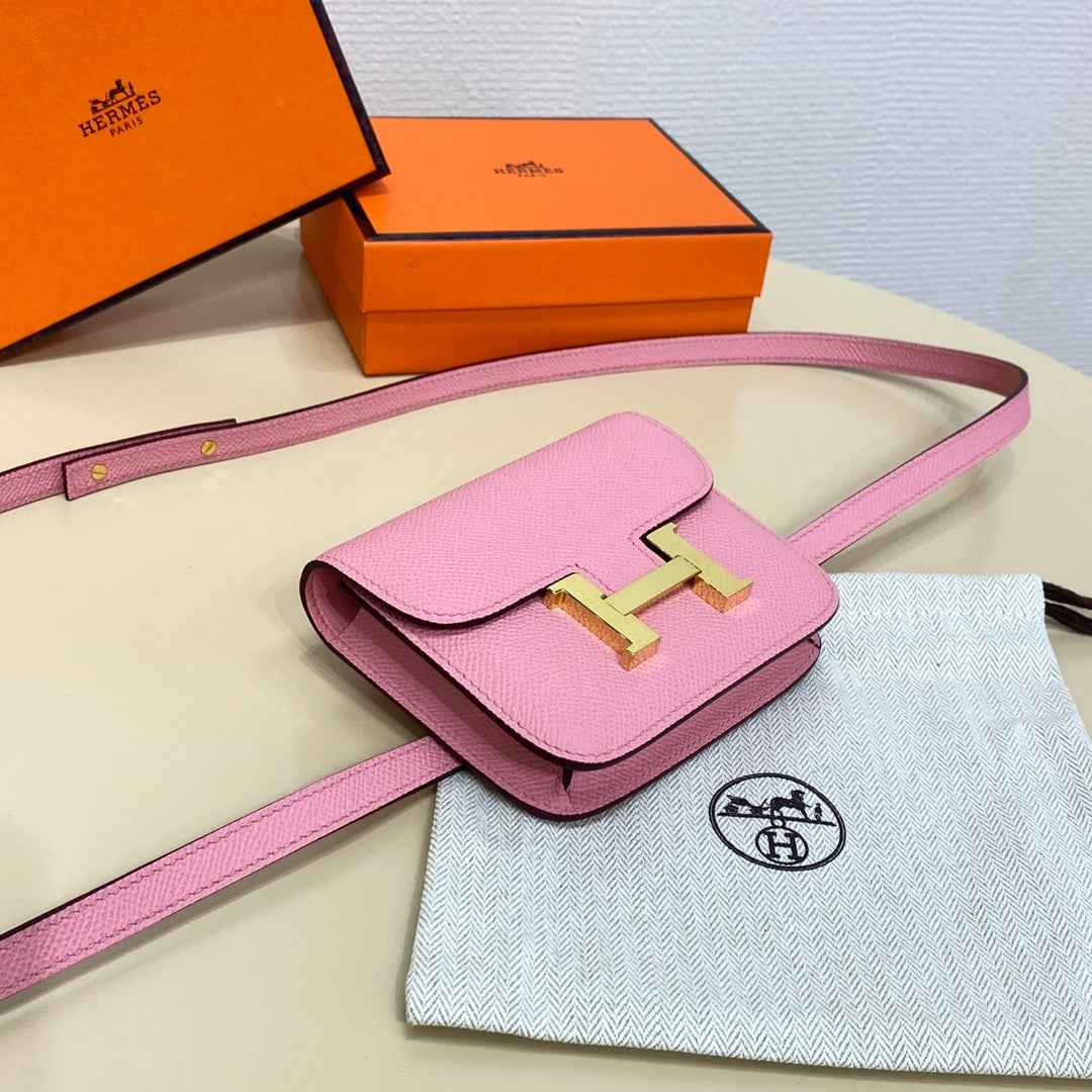 Hermes Constance Slim Wallet Pink Epsom Leather Gold H082090