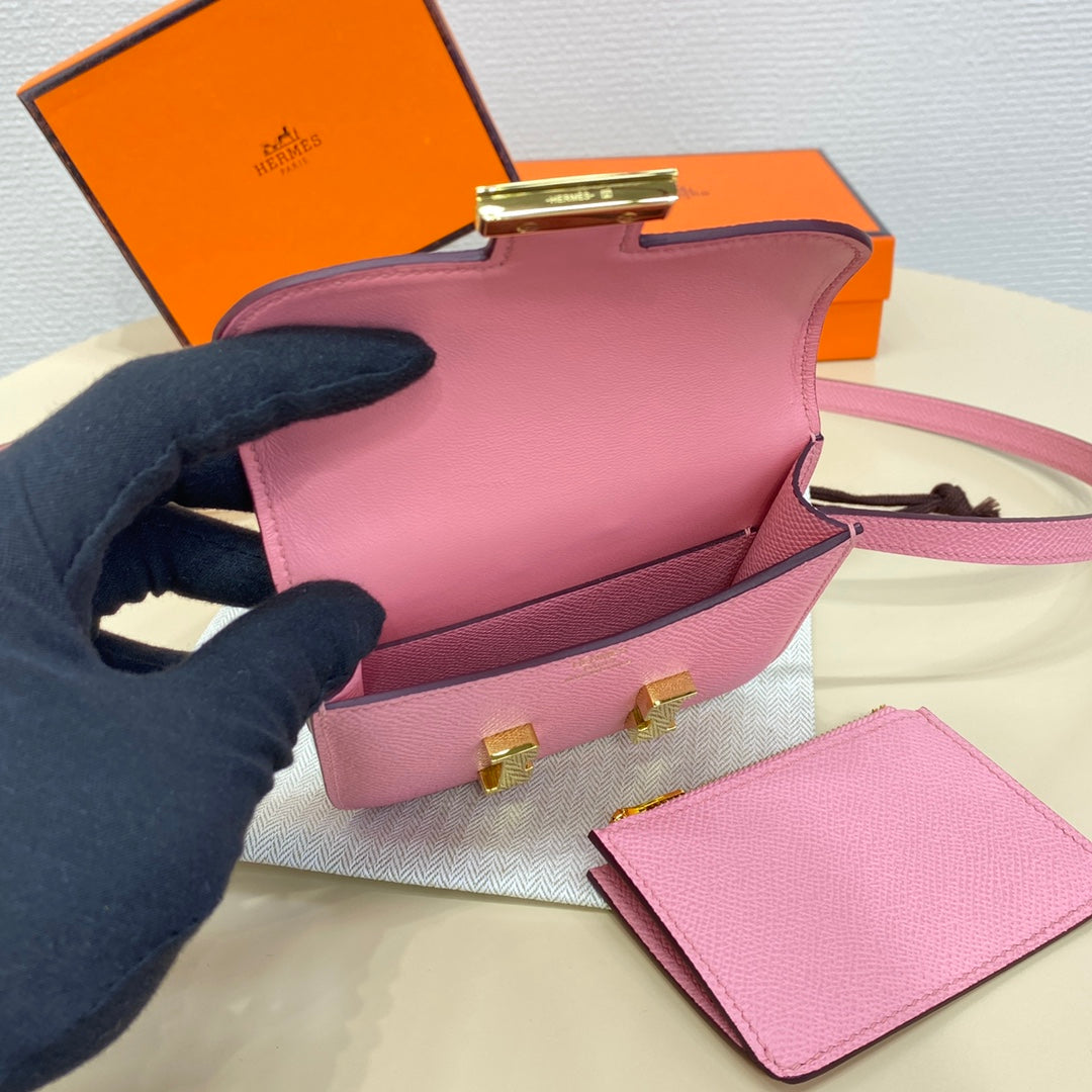 Hermes Constance Slim Wallet Pink Epsom Leather Gold H082090