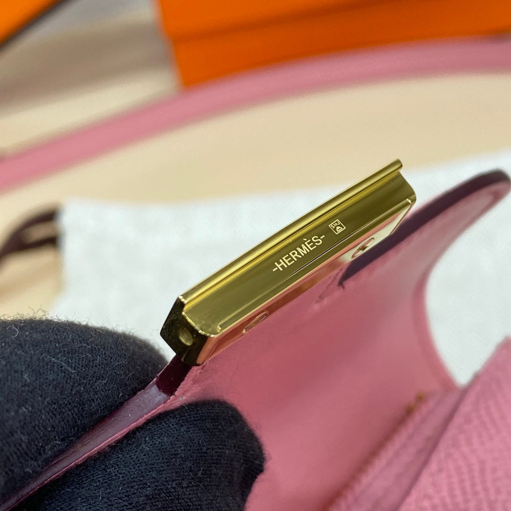 Hermes Constance Slim Wallet Pink Epsom Leather Gold H082090
