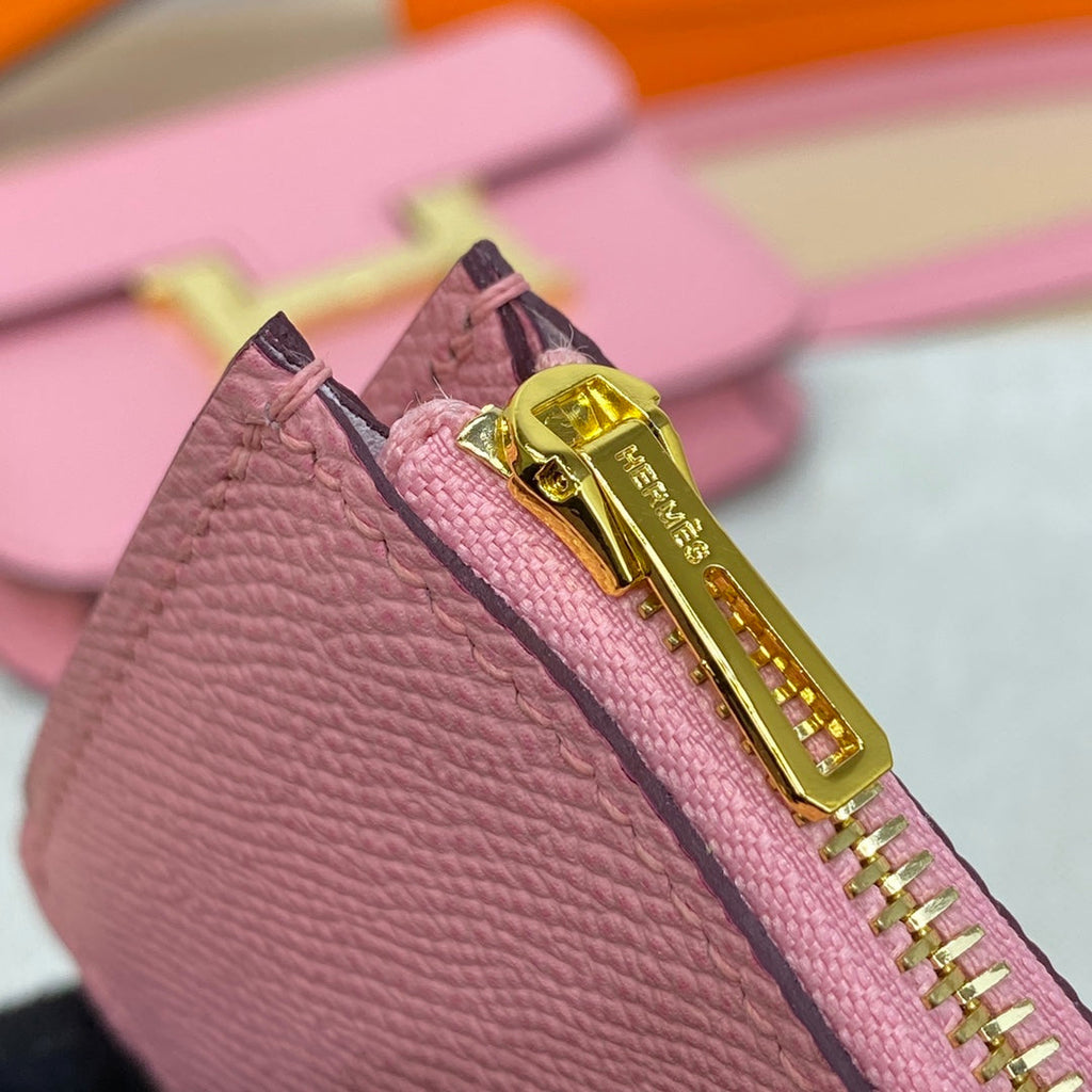 Hermes Constance Slim Wallet Pink Epsom Leather Gold H082090