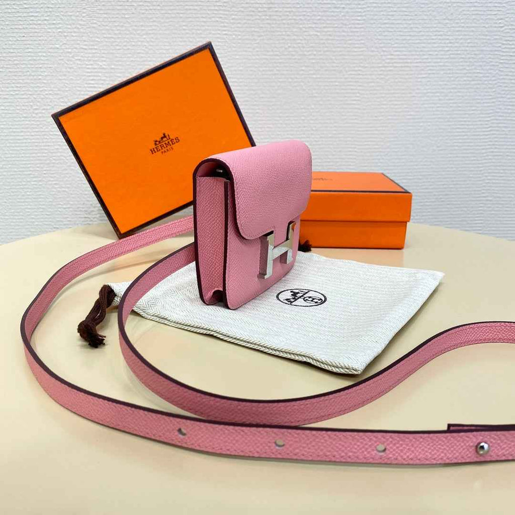 Hermes Constance Slim Wallet Pink Epsom Leather Silver H082091