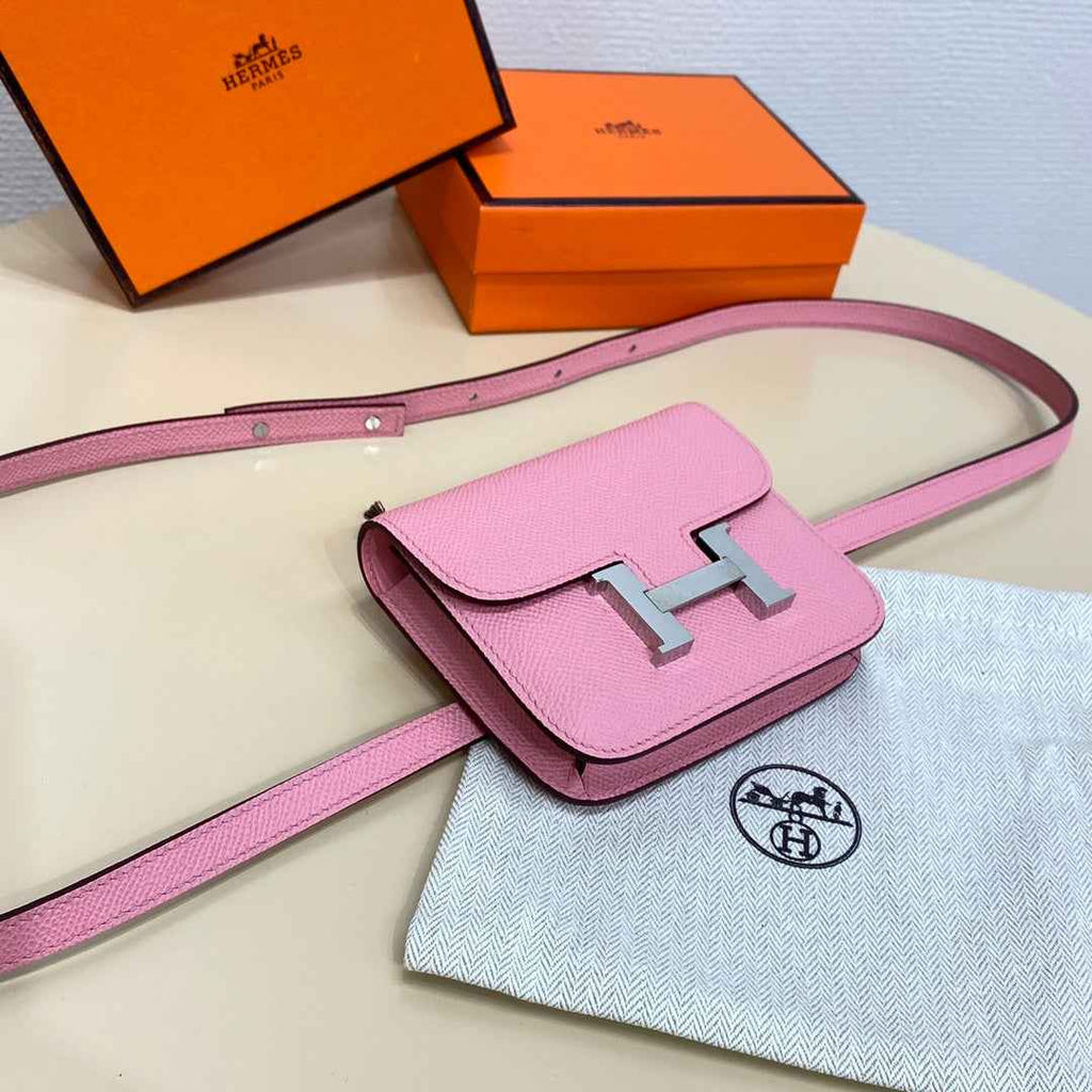 Hermes Constance Slim Wallet Pink Epsom Leather Silver H082091