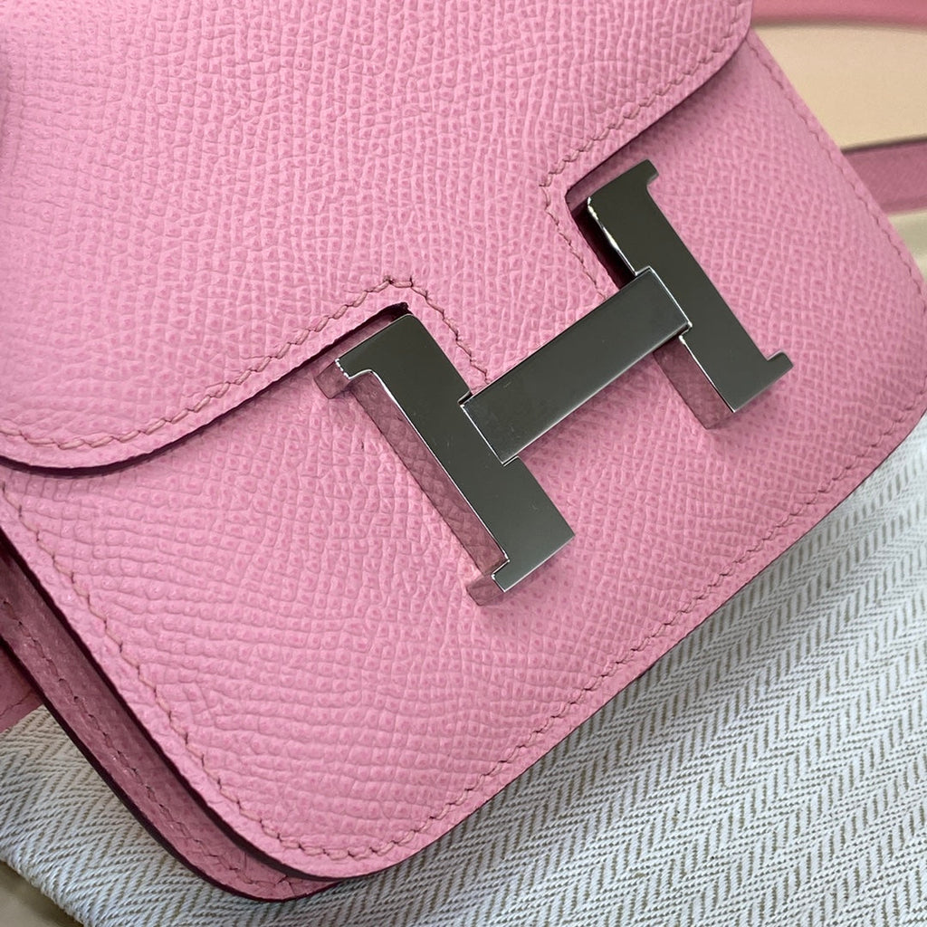 Hermes Constance Slim Wallet Pink Epsom Leather Silver H082091