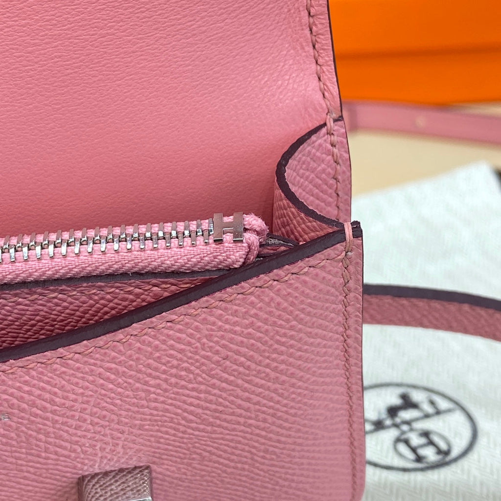 Hermes Constance Slim Wallet Pink Epsom Leather Silver H082091