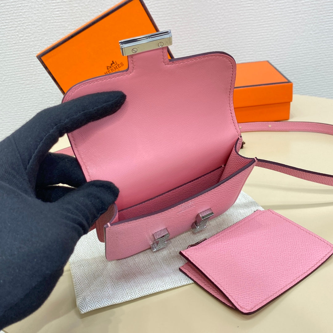 Hermes Constance Slim Wallet Pink Epsom Leather Silver H082091