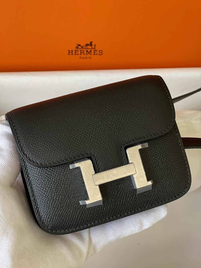 Hermes Constance Slim Wallet Black Epsom Leather Silver H082095