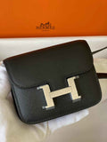 Hermes Constance Slim Wallet Black Epsom Leather Silver H082095