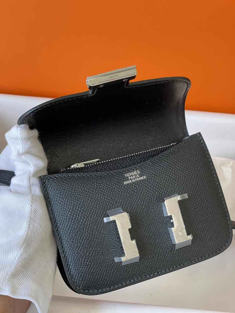 Hermes Constance Slim Wallet Black Epsom Leather Silver H082095