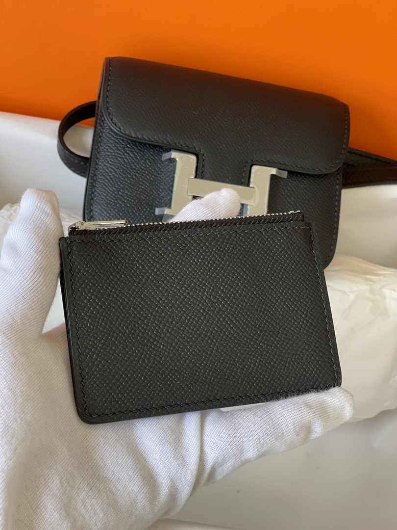 Hermes Constance Slim Wallet Black Epsom Leather Silver H082095