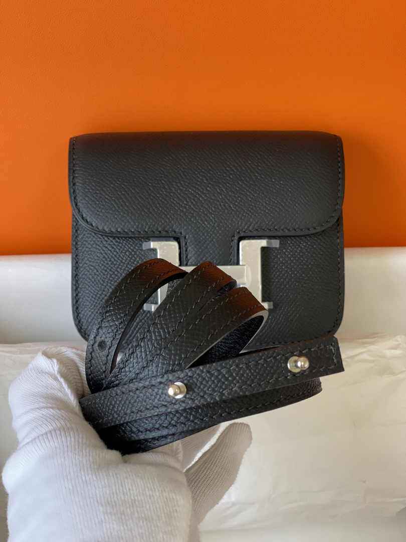 Hermes Constance Slim Wallet Black Epsom Leather Silver H082095