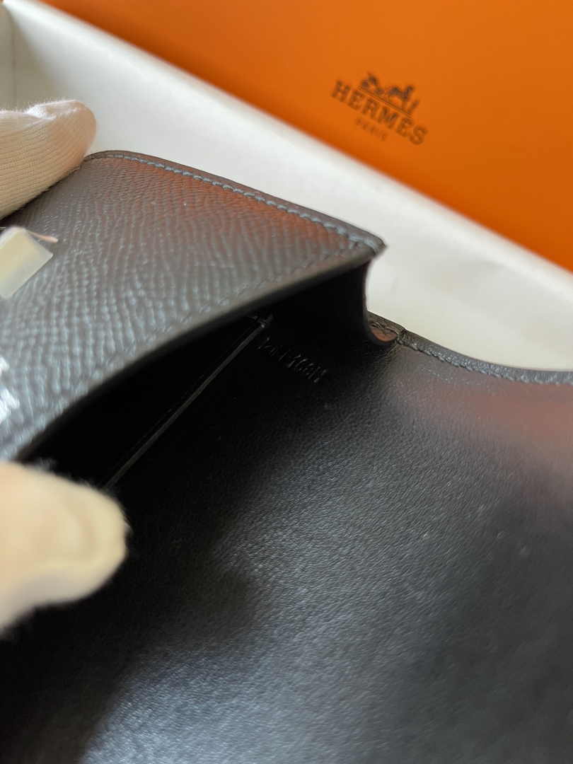 Hermes Constance Slim Wallet Black Epsom Leather Silver H082095