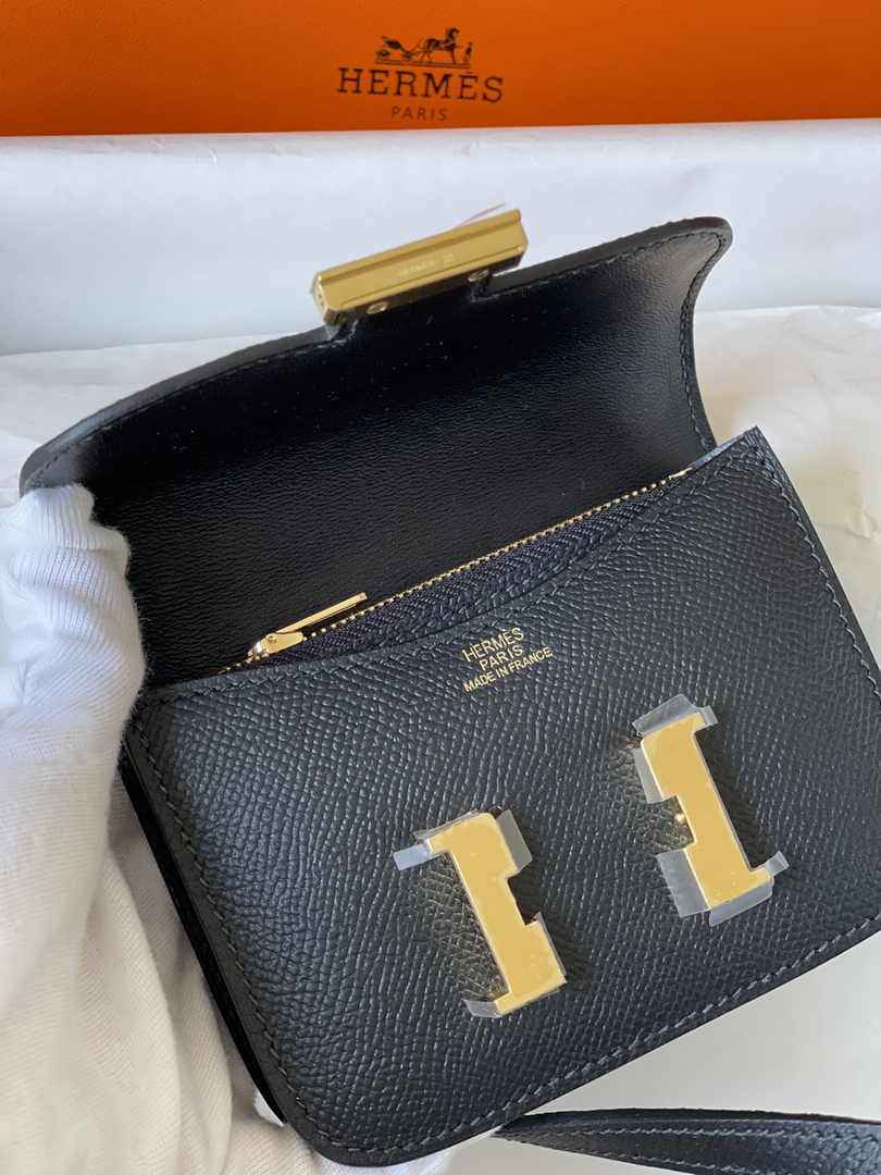 Hermes Constance Slim Wallet Black Epsom Leather Gold H082092