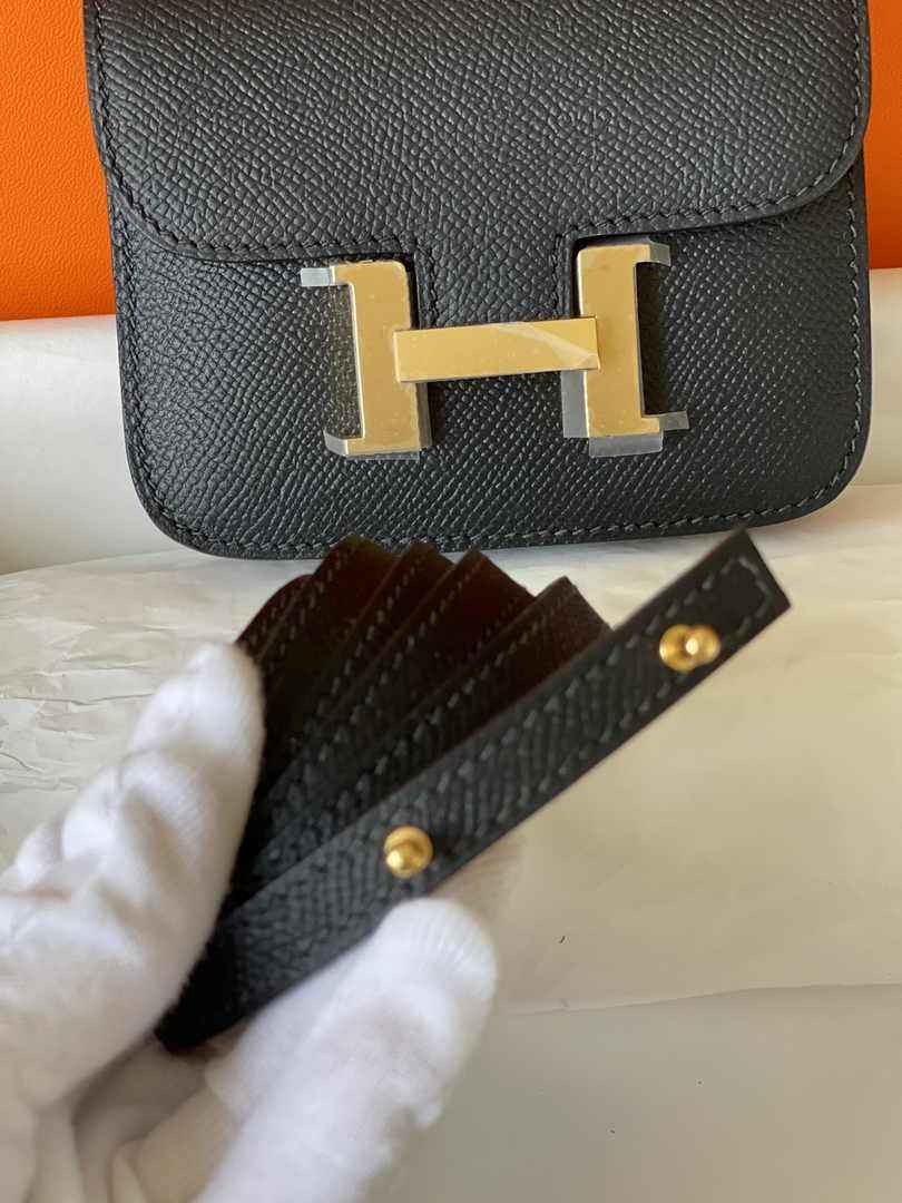 Hermes Constance Slim Wallet Black Epsom Leather Gold H082092