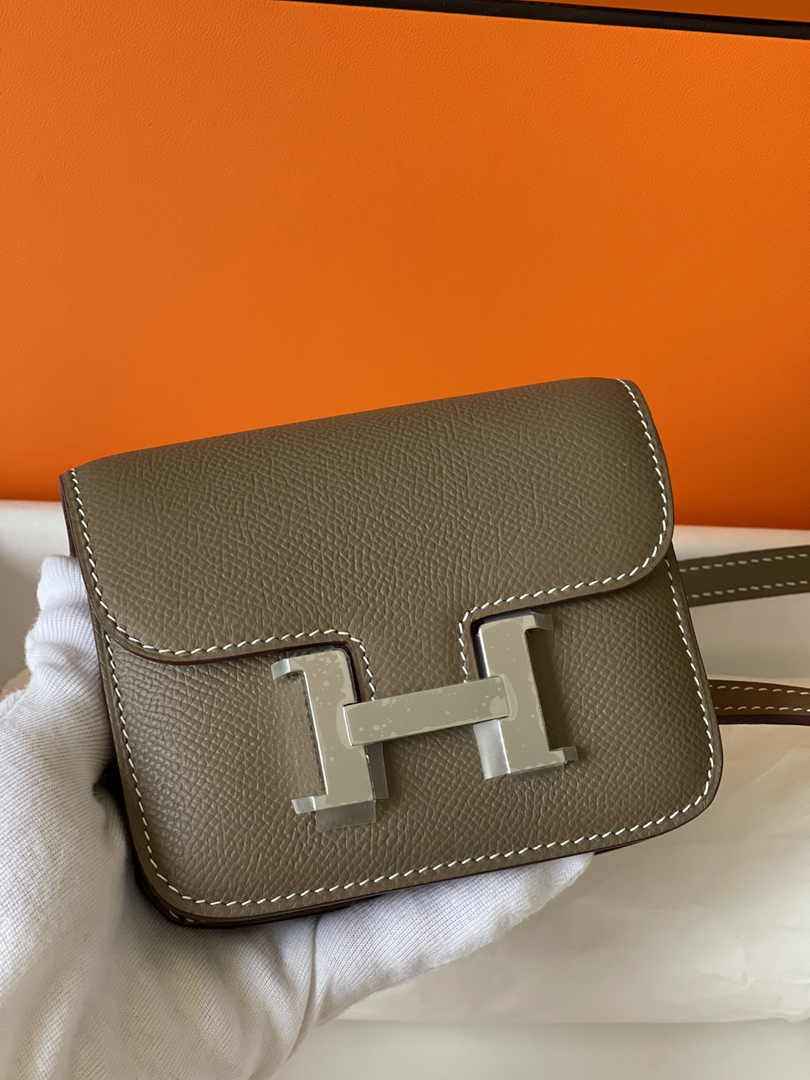 Hermes Constance Slim Wallet Epsom Dark Gray Leather Silver H082097