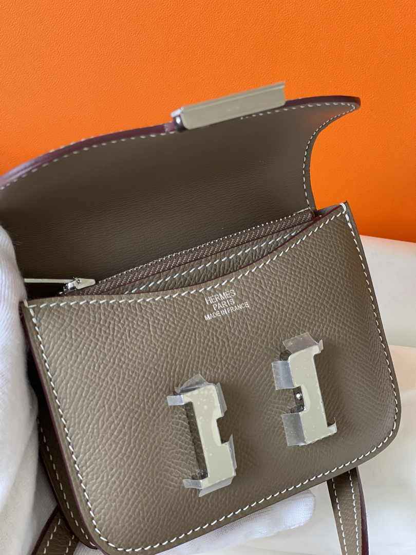 Hermes Constance Slim Wallet Epsom Dark Gray Leather Silver H082097