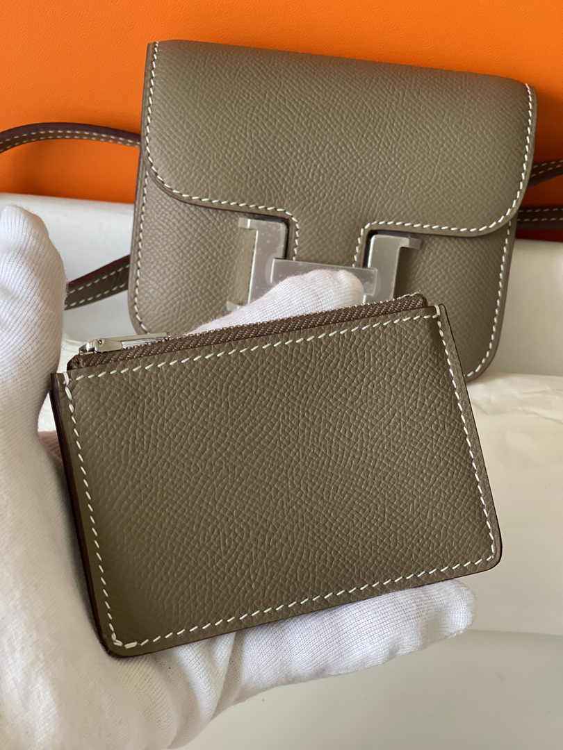 Hermes Constance Slim Wallet Epsom Dark Gray Leather Silver H082097