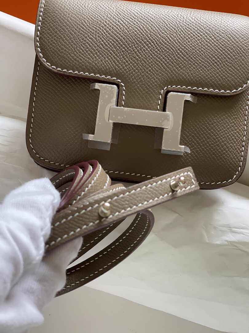 Hermes Constance Slim Wallet Epsom Dark Gray Leather Silver H082097