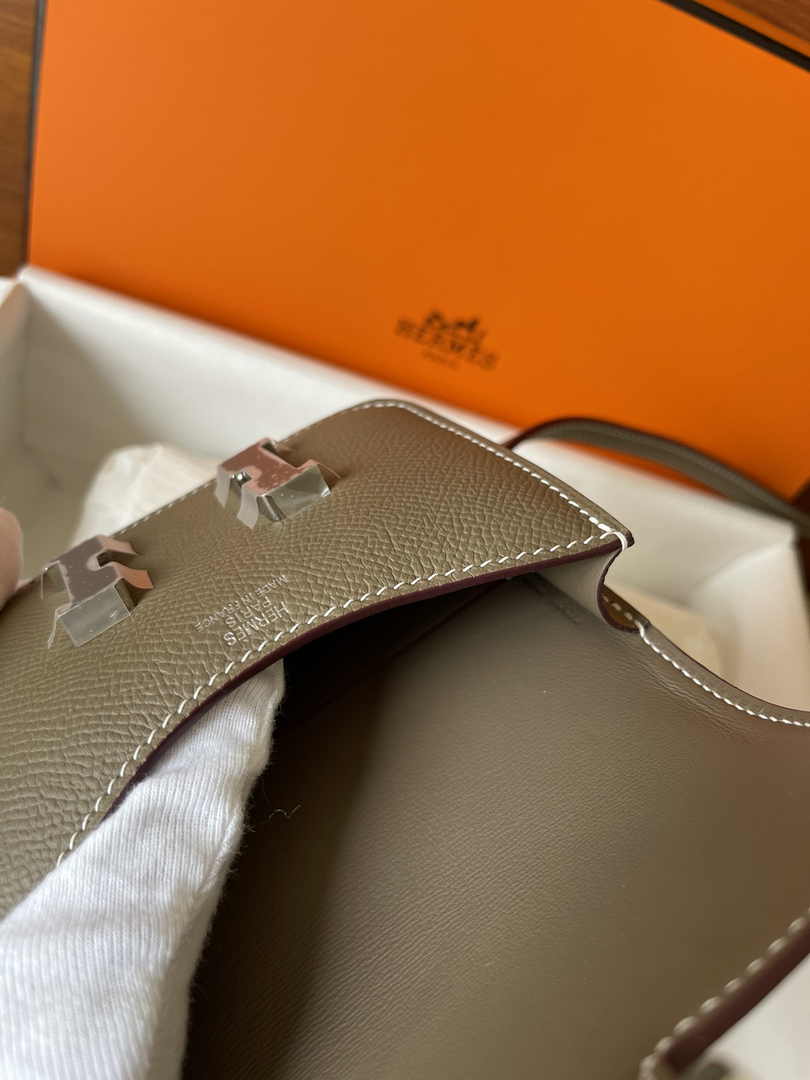 Hermes Constance Slim Wallet Epsom Dark Gray Leather Silver H082097