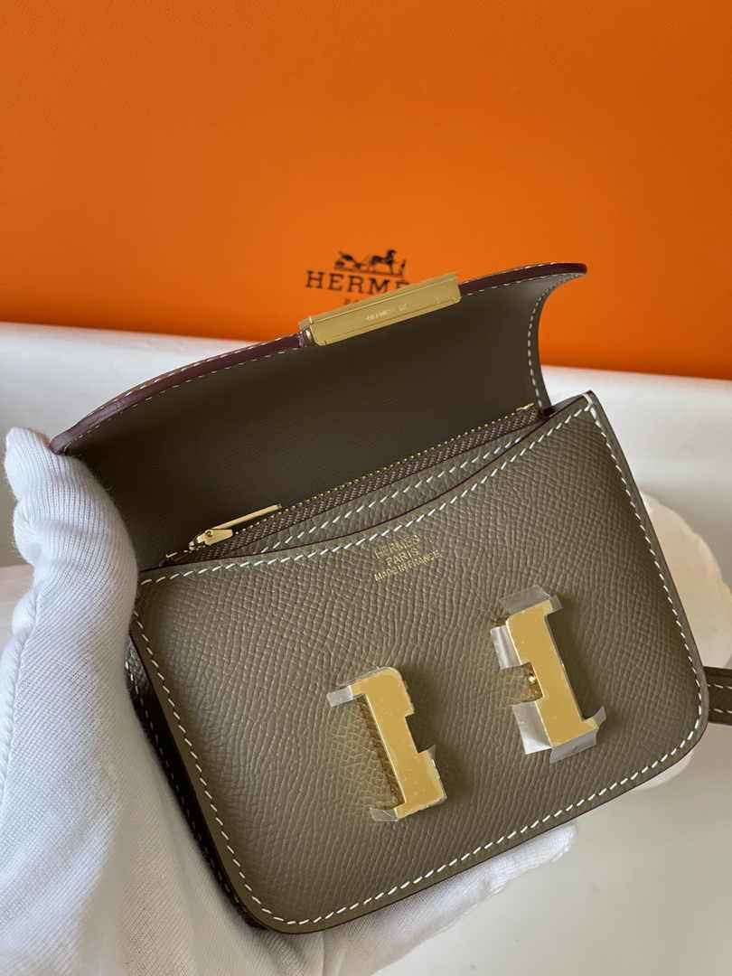 Hermes Constance Slim Wallet Epsom Dark Gray Leather Gold H082094