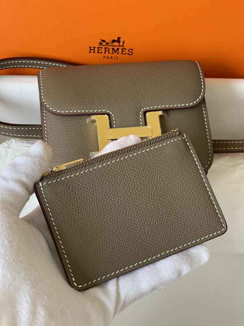 Hermes Constance Slim Wallet Epsom Dark Gray Leather Gold H082094
