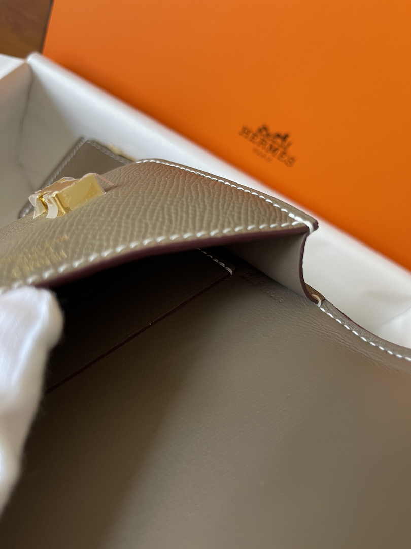 Hermes Constance Slim Wallet Epsom Dark Gray Leather Gold H082094