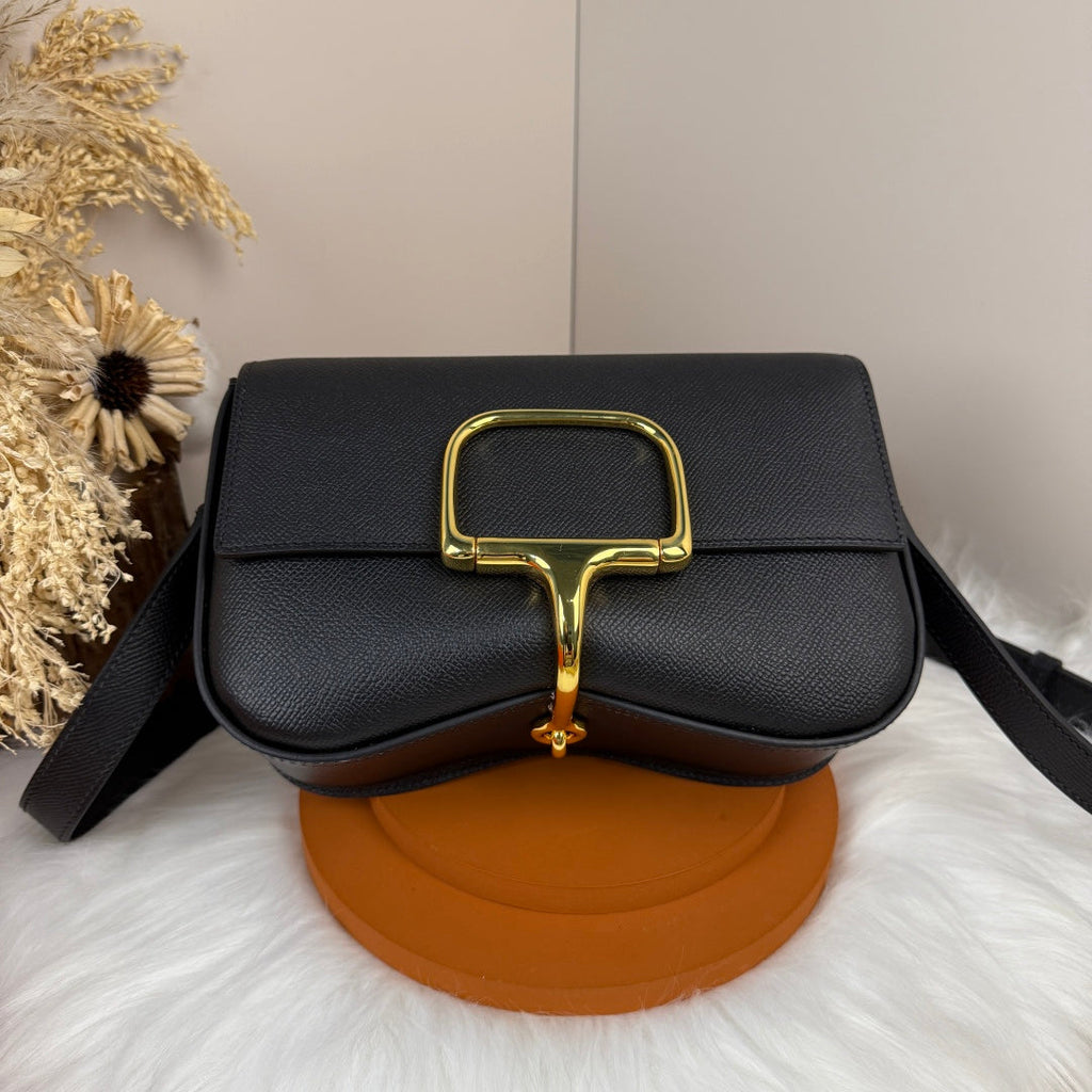Hermès Della Cavalleria Elan Bag in Black Epsom Calfskin Gold Hardware