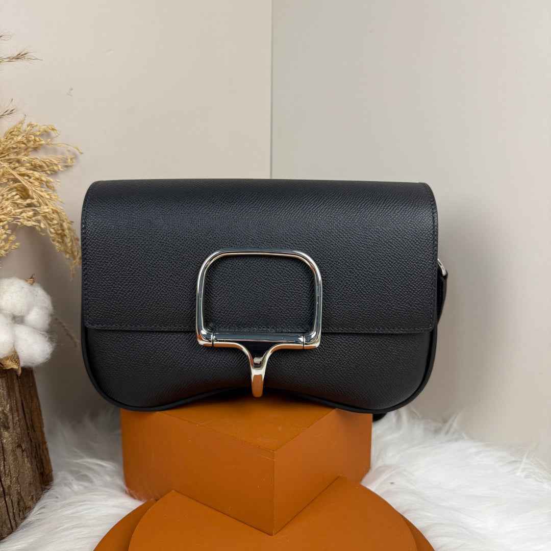 Hermès Della Cavalleria Elan Bag in Black Epsom Calfskin Silver Hardware