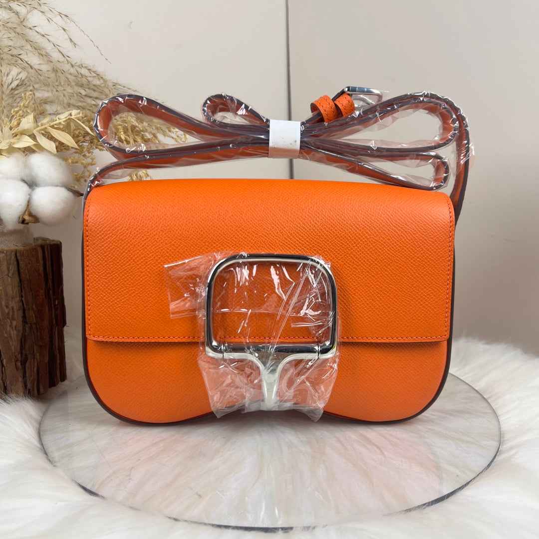 Hermès Della Cavalleria Elan Bag in Orange Epsom Calfskin Silver Hardware