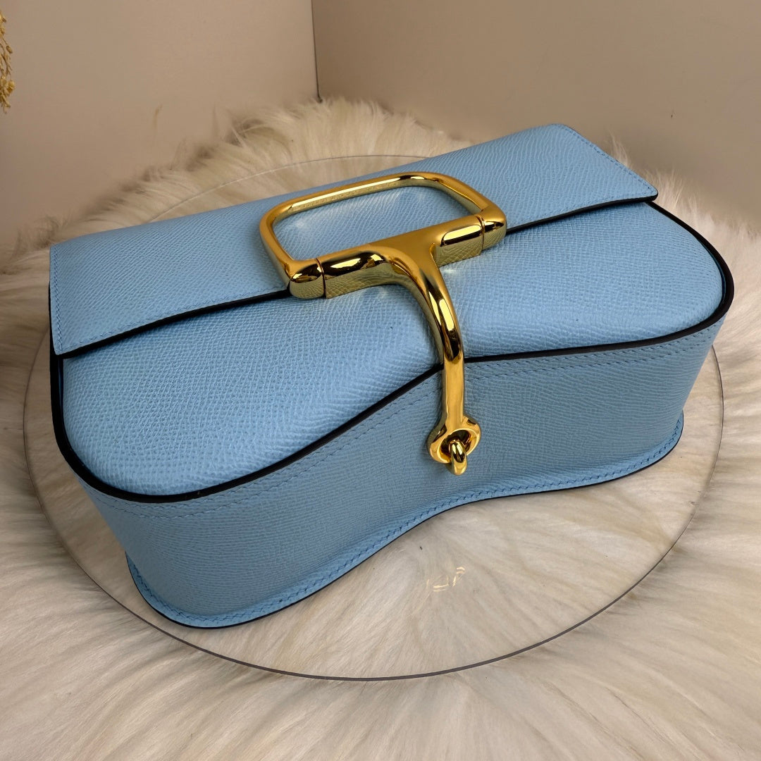 Hermès Della Cavalleria Elan Bag in Blue Epsom Calfskin Gold Hardware
