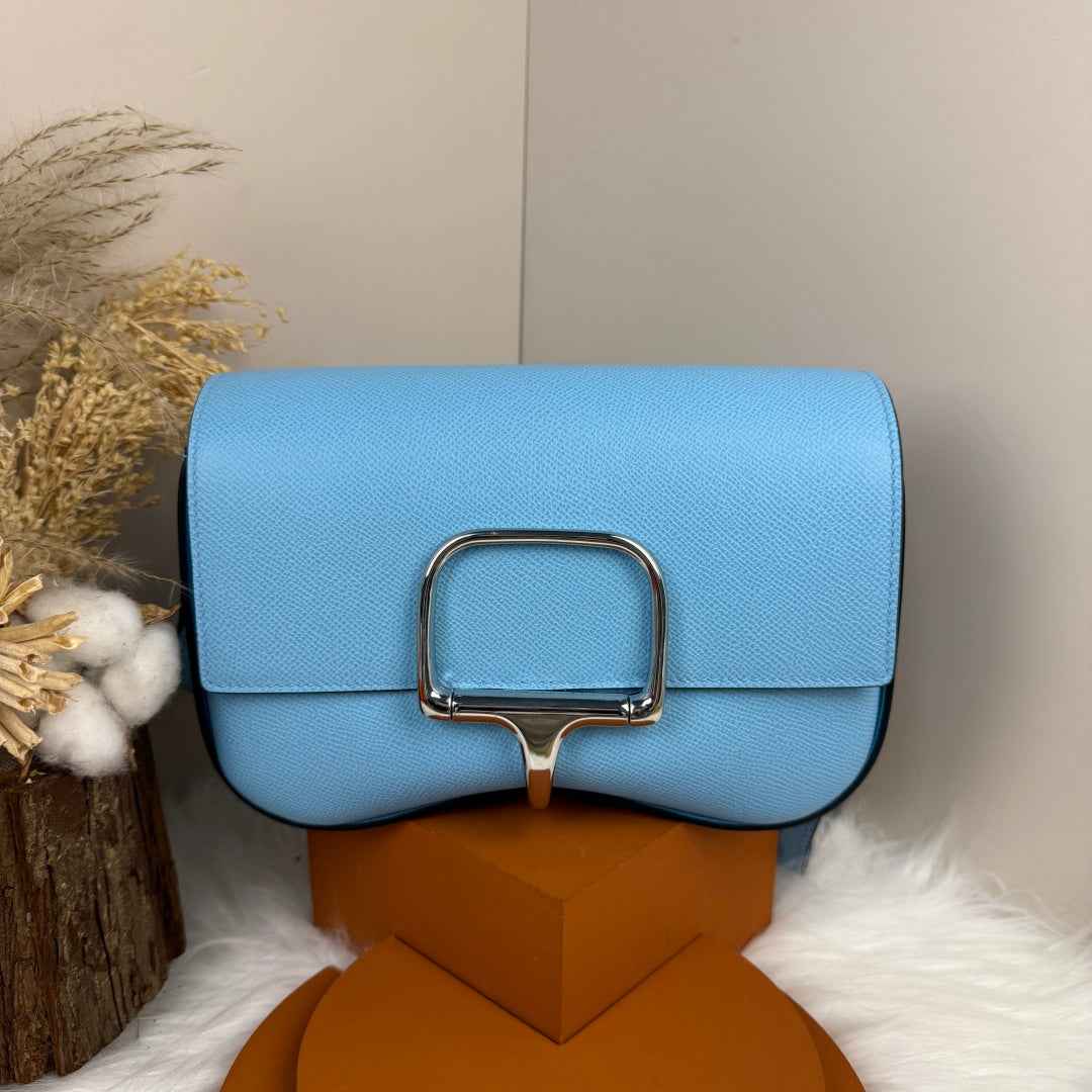 Hermès Della Cavalleria Elan Bag in Blue Epsom Calfskin Silver Hardware